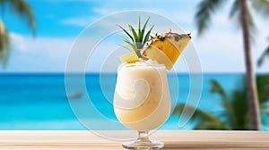 Pina colada on the beach. Generative AI,