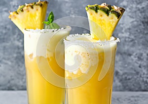 Pina colada cocktail on Glay background photo