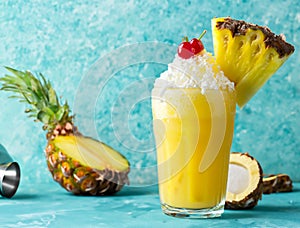 Pina colada cocktail on Glay background photo