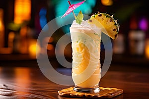 pina colada cocktail in highball glass