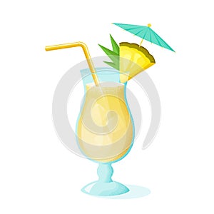 Pina Colada cocktail with pineapple isolated on white background. Vector