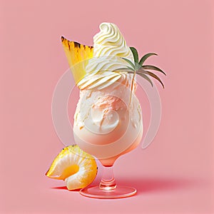Pina Colada Cocktail on Pink Background, Tropical Mocktail, Party Coctail, Abstract Generative AI Illustration