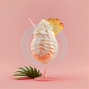 Pina Colada Cocktail on Pink Background, Tropical Mocktail, Party Coctail, Abstract Generative AI Illustration