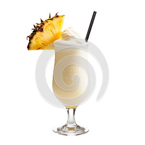 Pina colada drink cocktail glass on isolated background. Summer mood.