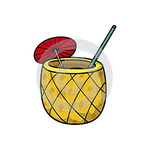 Pina colada. Drink icon. Doodle cartoon vector illustration.