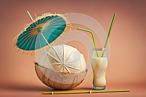 Pinacolada cocktail. Summer beach mood. Neural network AI generated