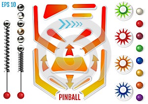 Pinball elements. Realistic set with different tools