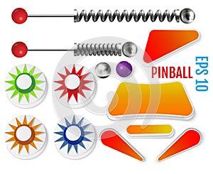 Pinball elements. Realistic set with different tools