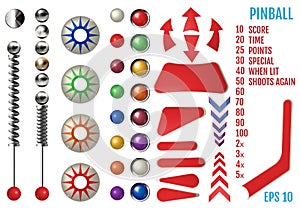 Pinball elements. Realistic set with different tools