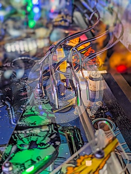 pinball machine details close-up at the arcade