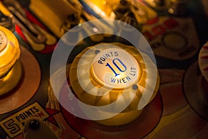 Pinball table close up view of vintage game machine