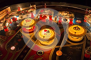 Pinball table close up view of vintage game machine