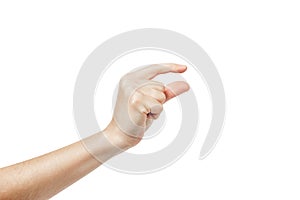 Pinch - gesture with hands on a white background. A little bit, short.