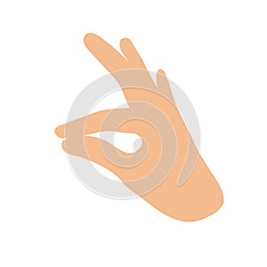 Pinch gesture. Showing a tiny object. Human hand isolated vector illustration