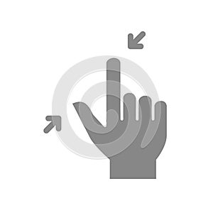 Pinch with two fingers grey icon. Touch screen hand, reduce the size gesture symbol