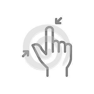 Pinch with two fingers line icon. Touch screen hand, reduce the size gesture symbol