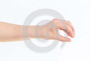 Pinching the hand in front of white background