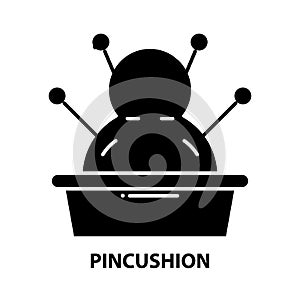 pincushion icon, black vector sign with editable strokes, concept illustration