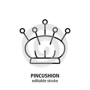 Pincushion line icon. Tailor equipment outline symbol. Editable stroke. Vector illustration