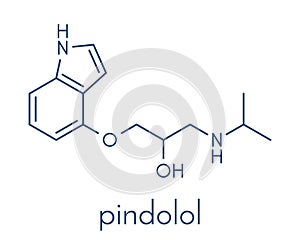 Pindolol beta blocker drug molecule. Skeletal formula.