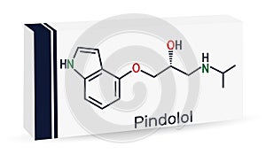 Pindolol molecule. It is nonselective beta adrenergic receptor blocker, used to treat hypertension, edema. Skeletal chemical photo