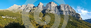 Pindos mountains over Vikos gorge in Zagoria, Epirus, Greece pan