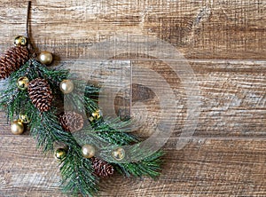 Pine bough with pine cones & gold ornament