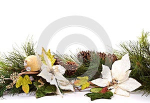 Pine branches and christmas flowers