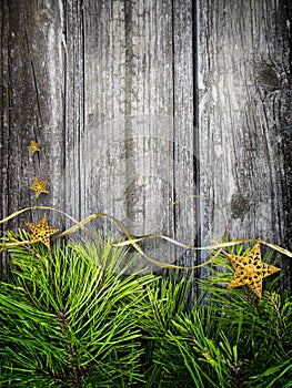 Pine branches and stars Christmas concept