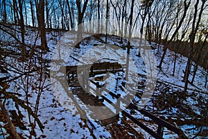 pine cliff trail at governor dodge state park in Winter