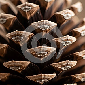 Of a pine cone reveals its intricate scales arranged in a spiral