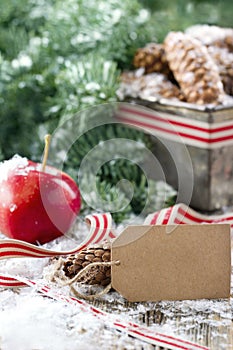 Pine cones and green spruce tree branches