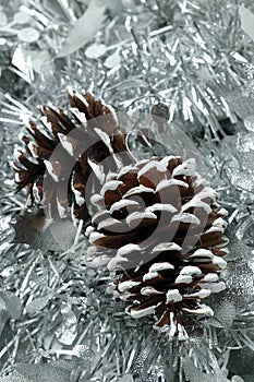Pine cones over siver garland