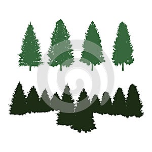 Pine Forest Tree Silhouette Clip art Set