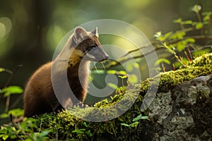 Pine Marten in a Lush Forest