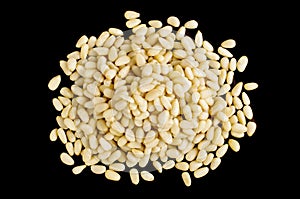 Pine nuts isolated on the black background