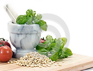 Pine Nuts (pignolias) & Basil - horizontal