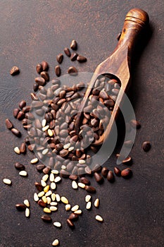 Pine nuts on stone table