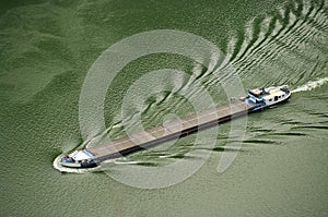 Pine ore barge - Danube Boilers. Danube river - landmark attraction in Romania