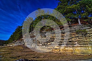 Pine river rock formation along the half mile long, pine topped sandstone little rock at pier park in rockbridge wi photo