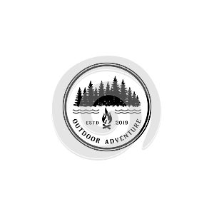 Pine spruce cedar forest / outdoor adventure logo design vector