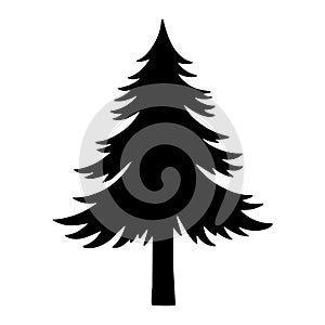 Pine tree black silhouette icon vector