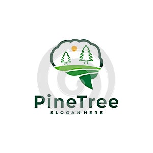 Pine Tree with Brain logo design vector. Creative Pine Tree logo concepts template
