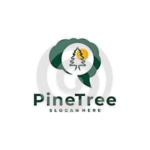 Pine Tree with Brain logo design vector. Creative Pine Tree logo concepts template