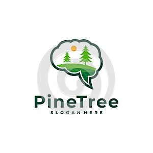 Pine Tree with Brain logo design vector. Creative Pine Tree logo concepts template