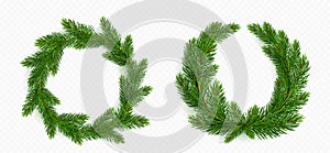 Pine tree branch, round wreath christmas garland.