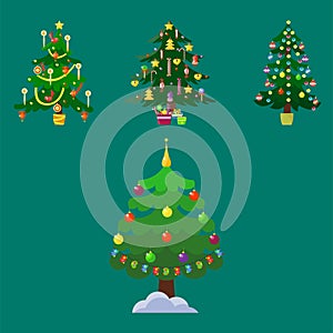 Pine tree cartoon green vector winter holiday needle leaf trunk fir plant natural design illustration