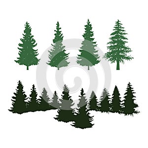Pine Tree Forest Silhouette Clipart Set