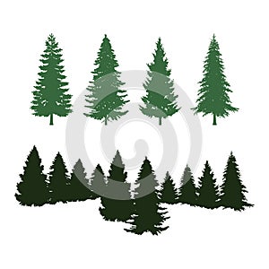 Pine Tree Forest Silhouette Collections Set