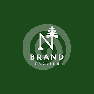 Pine Tree Initial Letter N Logo Design